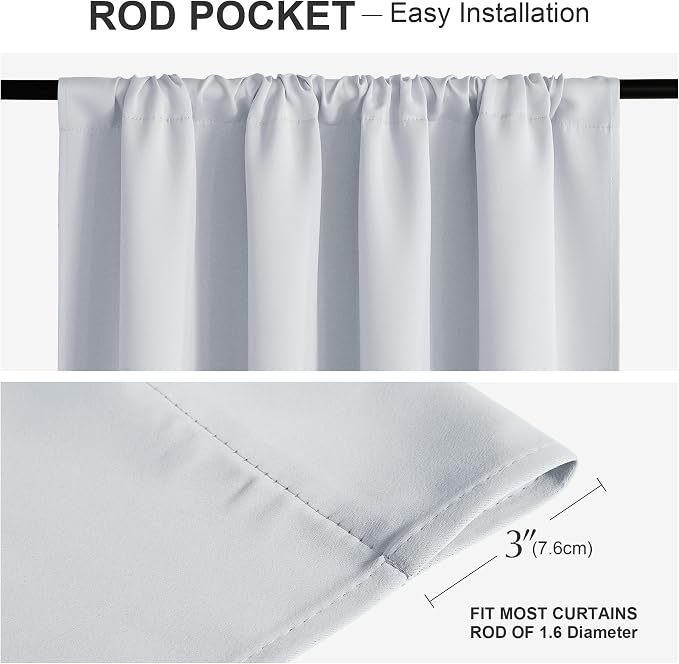 PONY DANCE Room Darkening Curtains for Bedroom 90 inches Long 2 Panels Set, Thermal Insulated Rod Pocket Window Drapes, Noise Reducing Window Treatment for Living Room(W42 x L90 inch, White)