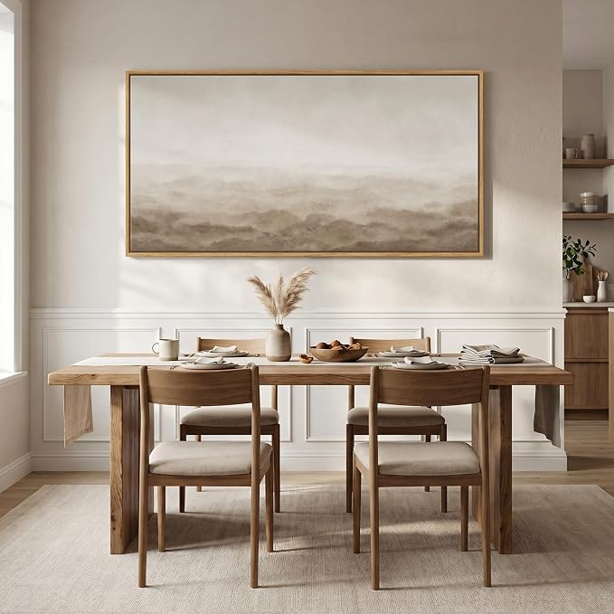 Large Framed Neutral Beige Brown Abstract Wall Art for Living Room 60x30 In | Rustic pictures, Canvas prints, Solid wood frame, Landscape paintings artwork, Minimalist wall decor for bedroom, Dining Room