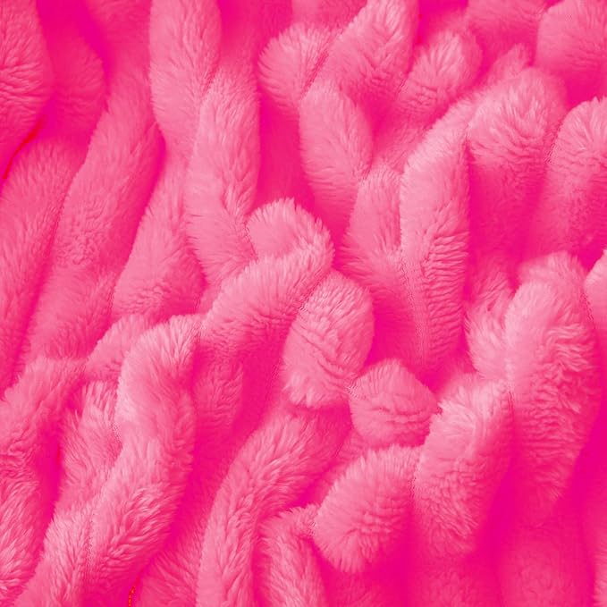 Hot Pink Fleece Throw Blanket 60”×80” for Couch Sofa Livingroom | Super Soft Cozy Plush Microfiber Flannel Bed Blanket Striped Design Lightweight Home Decor Gifts for Adults Mom Women
