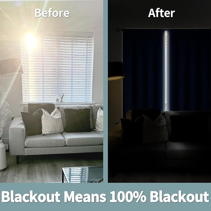 BGment Royal Blue Blackout Curtains for Bedroom 54 Inch Length 2 Panels | Thermal Insulated Soundproof, Full Room Darkening Rod Pocket Curtains for Living Room, 52 x 54 Inch