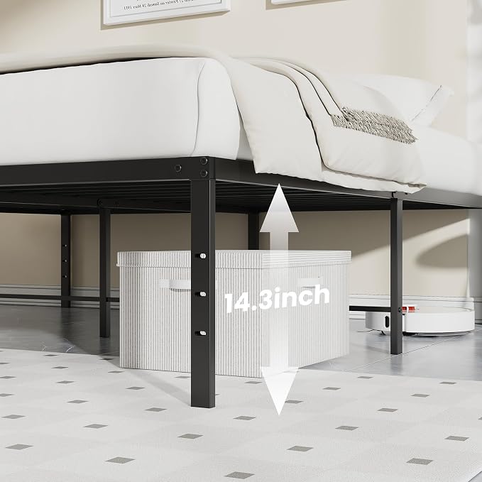 OLIXIS King Size Bed Frame, Heavy Duty 16 Inch Metal Platform Bed with Storage Space, Sturdy Support Slats & Noise-Free, No Box Spring Needed, Easy Assembly