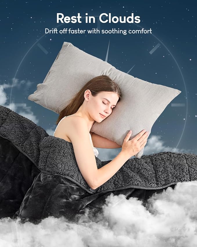 Cottonblue Weighted Blanket 15lbs for Queen Bed - Ultra Soft, Cozy Comfort Sherpa Blanket for Relax and Sleep, Heavy Bed Blankets with Cemaric Beads, 60x80 Inches,Black | Cozy Sherpa Fleece Flannel Weighted Blankets Throw for Sleep Calm Relax, Warm Fuz...