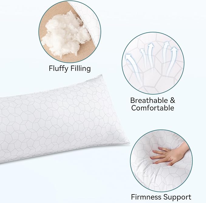 Oubonun Full Body Pillow for Side Sleeper, Soft Long Bed Pillow for Adults | Generous Fill Firm Plush Support - Large Loft Insert for Pregnancy Contour, Breathable Sweat-Absorbing Skin-Friendly Cushion