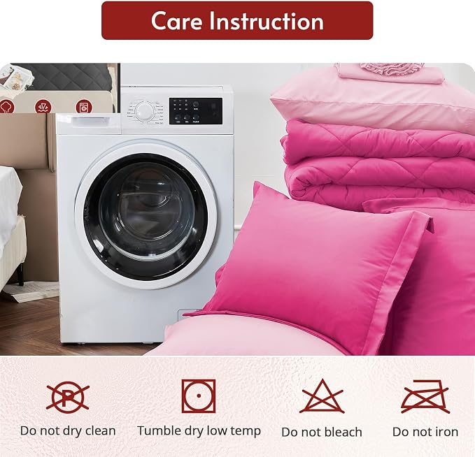 7 Pieces Oversized King Comforter Set, Reversible Bed in a Bag Oversized King Size, All Season Bedding Set with Comforter, Flat Sheet, Fitted Sheet, Pillowcases & Shams, Hot Pink & Baby Pink