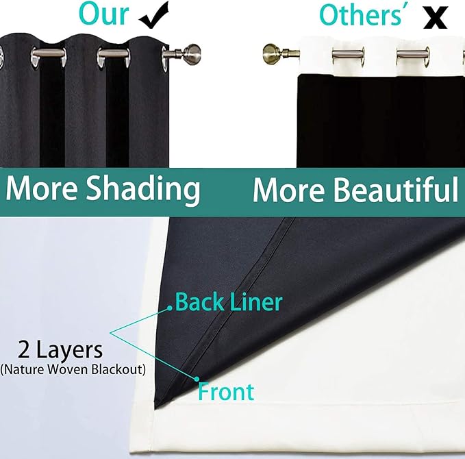 Yakamok 84 Inch Length 100% Blackout Curtains for Bedroom, 2 Thick Layers Thermal Insulated Grommet Total Blackout Drapes with Black Liner for Living Room (42Wx84L,Cream, 2 Panels) | Blackout Curtain Panels for Bedroom, 2 Thick Layers Grommet Top Therm...