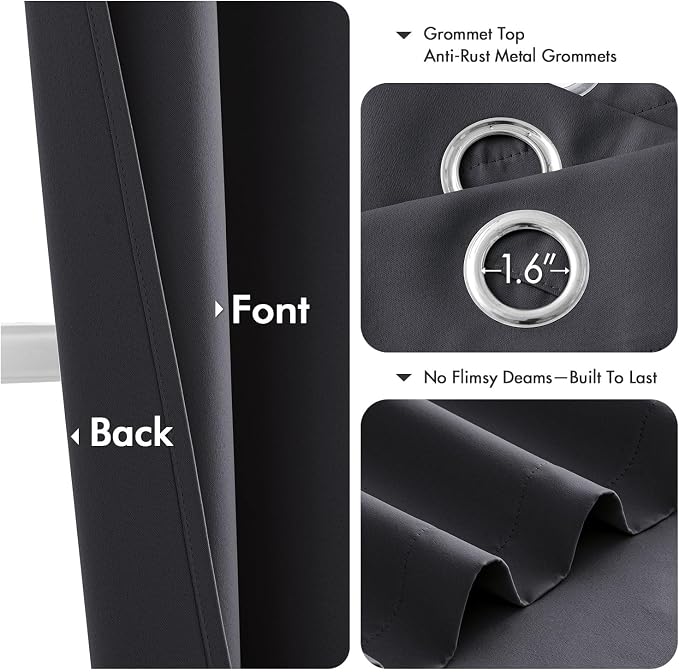 MIULEE Blackout Curtains for Bedroom 2 Panels 40 x 45 Inch Long Dark Grey | Thermal Insulated, Living Room Darkening Grommet Drapes, Noise Reducing, Light Blocking Window Treatments