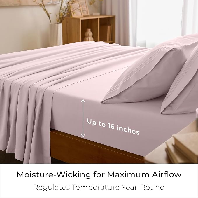 Mellanni Iconic 4-Piece, Ultra Soft Sheet Set (Full, Blush Pink) | 10M+ Sleepers. Lab-tested: Sleeps Cool, Stays Bright, Strong, Smooth. Good Housekeeping Best Bedding, 7 yrs running.