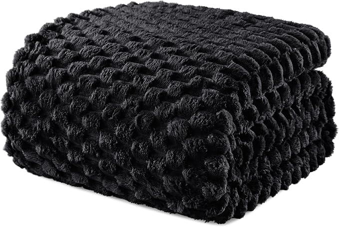 Exclusivo Mezcla 3D Fleece California King Blanket for Bed, Black | Oversized Soft Fuzzy Plush Lightweight Bed Blankets, Cozy Fluffy Decorative Blankets for All Seasons, 120x120 Inches