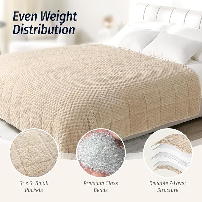 Fleece Weighted Blanket for Adults 48" x 72" 15lbs Fuzzy Blankets Khaki | Dual Sided Soft Sherpa Weighted Blankets, 3D Imitation Turtle Shell Warm Jacquard Flannel Heavy Blanket for Couch and Bed