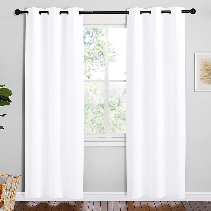 NICETOWN White Samll Window Blackout Curtain Panels, Set of 2, 42 inches x 78 inches, 50% Light Blocking Curtains for Bedroom & Dining Room Window | 50% Light Blocking Curtains for Dining Room Kitchen Window, Blackout Thermal Insulated Room Darkening P...