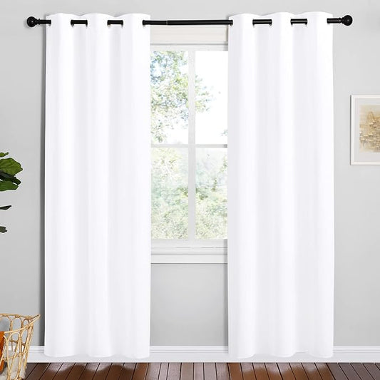 NICETOWN White Samll Window Blackout Curtain Panels, Set of 2, 42 inches x 78 inches, 50% Light Blocking Curtains for Bedroom & Dining Room Window | 50% Light Blocking Curtains for Dining Room Kitchen Window, Blackout Thermal Insulated Room Darkening P...
