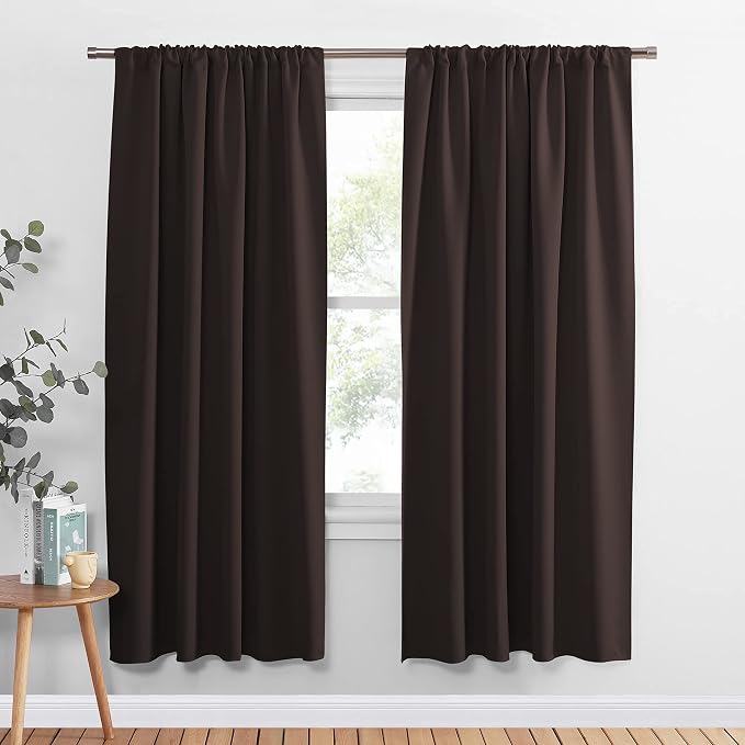 PONY DANCE Blackout Curtain Panels - Light Block Thermal Insulated Curtains with Rod Pocket Home Decoration Energy Saving for Bedroom Living Room, 52 x 72 inches, Chocolate Brown, 2 Panels