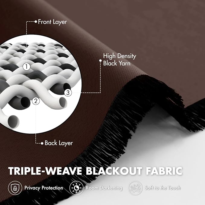 MIULEE 4 Panel Set Short Bedroom Blackout Curtains 54 Inch Long Dark Brown | Thermal Curtains for Summer Heat, Light Blocking Privacy Window Drapes, Top&Bottom Rod Pocket