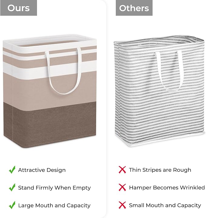 HomeHacks 2 Pack Large Laundry Baskets, Laundry Hampers Bags (Khaki 100Lx2) | Waterproof, Freestanding, Collapsible Clothes Hamper with Reinforced Handles in Laundry Room, Dorm, Bathroom, Bedroom