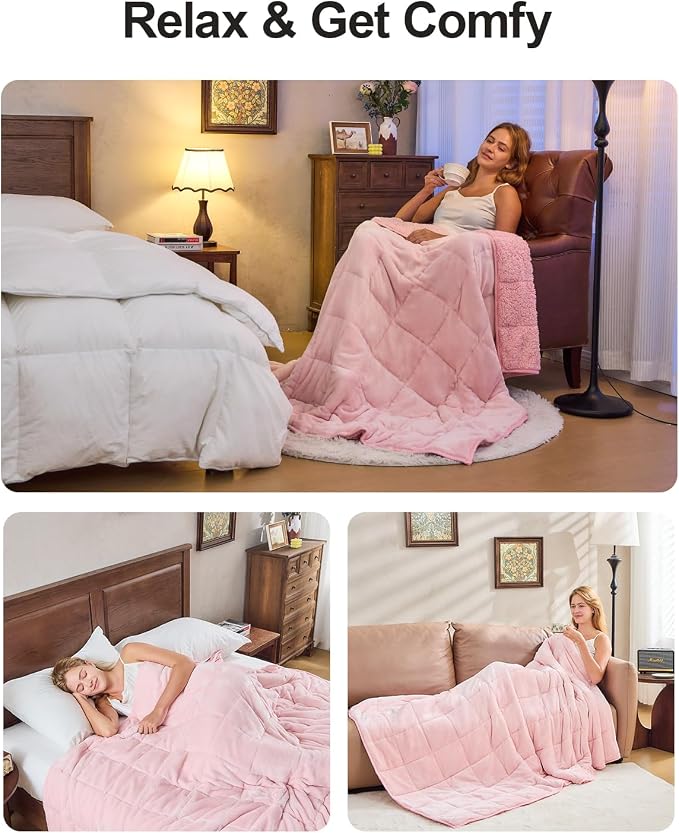 Ultra Soft Sherpa Weighted Blanket for Adults, 60"x80" 17lbs Heavy Blankets | Cozy Comfort for Relaxing Nights, Double-Sided Fluffy Sherpa & Fleece, Double Inner Layers-No Bead Bunching, Even Weight