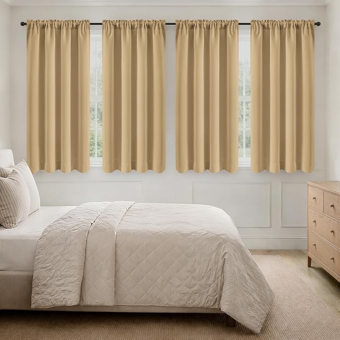 MIULEE Dark Beige Blackout Curtains 4 Panels Set 72 Inch Length Bedroom | Thermal Curtains for Summer Heat, Light Blocking Privacy Window Drapes, Top&Bottom Rod Pocket
