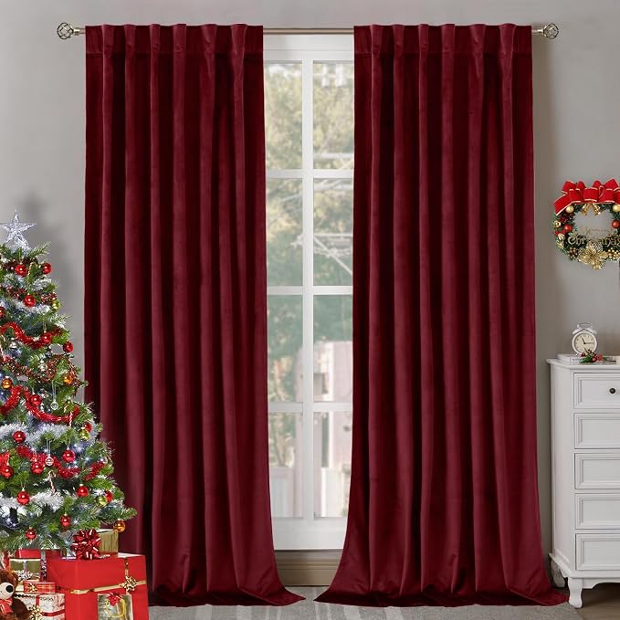 BGment Christmas Burgundy Red Velvet Curtains 78 Inches Long for Bedroom | Luxury, Thermal Insulated Blackout Drapes, Thick, Privacy Panels for Living Room, Back Tab Rod Pocket, 2 Panels, 52 x 78 Inch