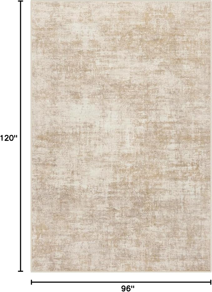 8x10 Area Rugs for Living Room: Washable Abstract Beige Badroom Carpet | Non-slip TPE backing makes this washable soft low-pile rug safe & durable, Pet-friendly decor for dining room,nursery,office