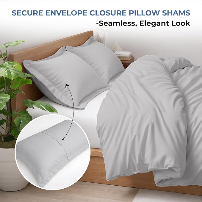 Kotton Culture 120"x98" 3 Pc Oversized King Duvet Cover Set 100% Egyptian Cotton - 600 Thread Count Comforter Cover, Zipper Closure & Corner Ties - Fits Large King Inserts (Oversized King,Silver)