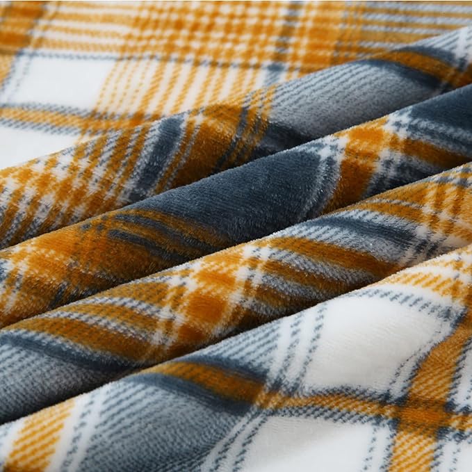 PU MEI Sherpa Blanket Queen Plaid Thick Bed Blanket, 80”*90” Super Soft Flannel Fuzzy Fleece Reversible Velvet Plush Warm Blanket for Couch (Blue Yellow Check)