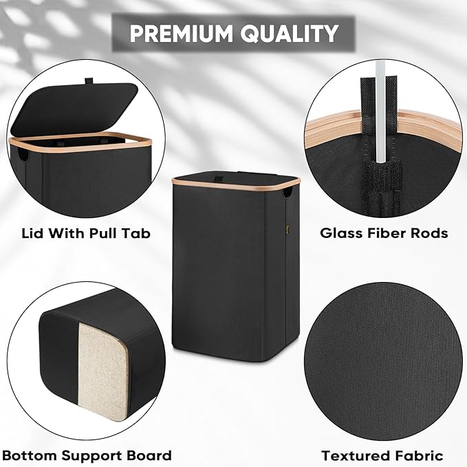 BALEINE 70L Laundry Hamper with Lid, Large Laundry Basket Bin | Large Capacity, Easy-Access Lid, Shape-Retaining Structure, Pull Handles, Ideal for Bedroom, Dorm, Laundry Room