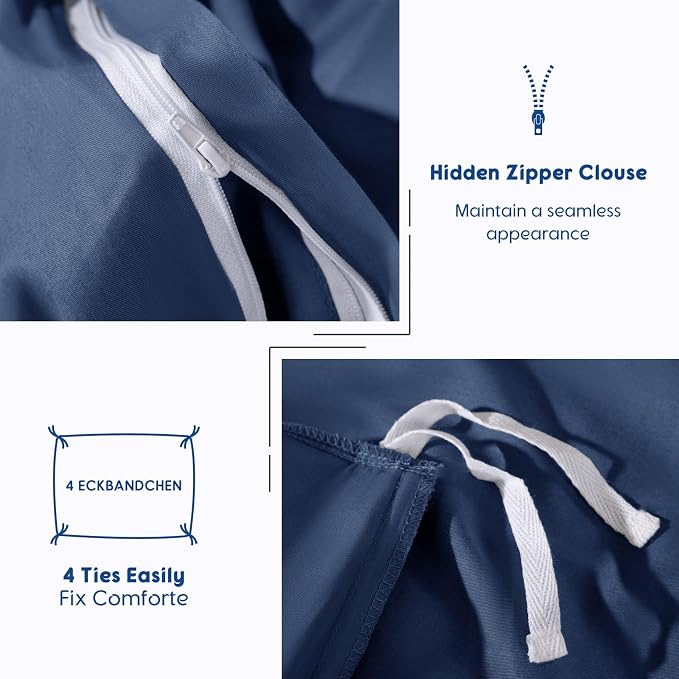 SONORO KATE 1000 Series 100% Egyptian Cotton King Duvet Cover Set,3PC | Long Staple Cotton,Sateen Weave,Soft,Breathable,Luxury Hotel Bedding,All-Season,Hidden Zipper Closure,Navy Blue