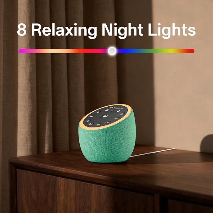 Hotmoon Sound Machine for Sleep, Cocoon 2, 40 Sounds, Dual-Speaker, Plug in | White Green Pink Brown Noise Machine for Sleeping Adults Office Privacy Baby Dogs, 4 Timers, 8 Night Light, Rain Noise Maker