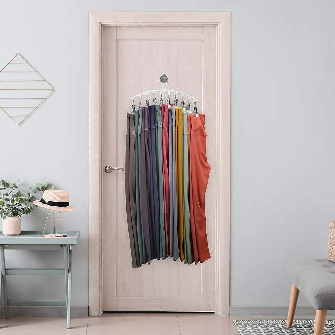 Legging Organizer for Closet, Metal Yoga Pants Hanger w/Rubber Coated 4 Pack w/10 Clips Hold 40 Leggings, Hangers Space Saving Hanging Closet Organizer for Closet Organizers and Storage-White