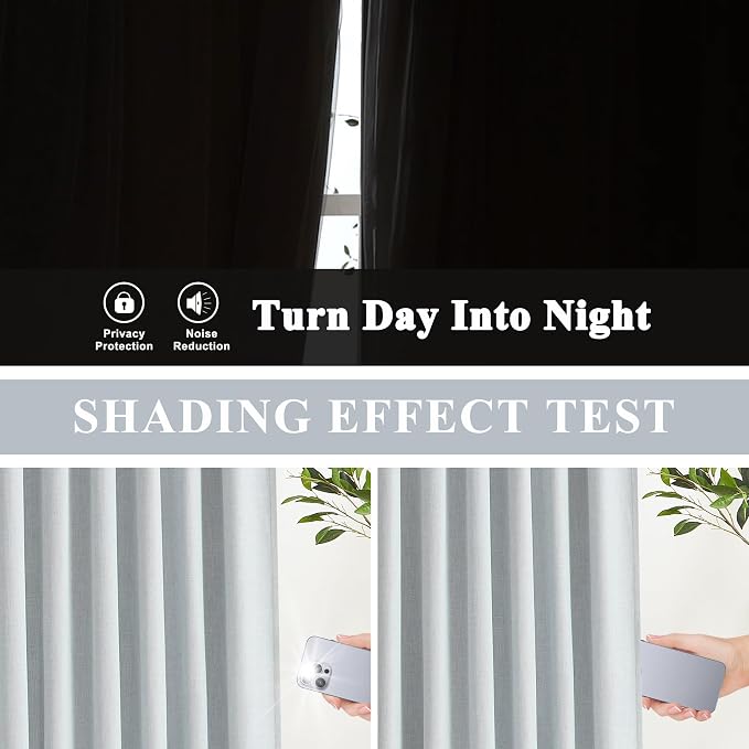 Vision Home Blue Gray Pinch Pleated Full Blackout Curtains Linen Blended Room Darkening Window Curtains 90 inch for Living Room Bedroom Thermal Insulated Pinch Pleat Drapes with Hooks 40" Wx90 Lx2