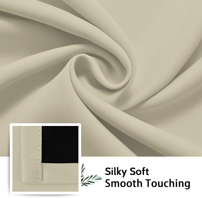 SimpleHome Light Cream 100% Blackout Curtains Room Darkening Living Room 84 | Curtains for Bedroom,Thermal Insulated Grommet Window Drapes,Curtains for Living Room with Black Back,52 x 84 Inch,2 Panels