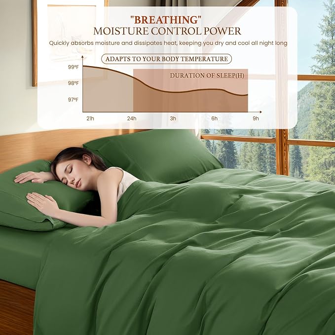 DEITAS 100% Cotton King Duvet Covers 3 Piece,1200 Thread Count，Olive Green | Luxury Egyptian Cotton Comforter Cover With Zipper Closure, Ultra Cooling Breathable, Hotel Bedding Duvet Covers