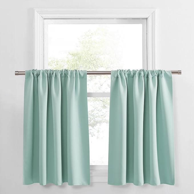 PONY DANCE Aqua Blue Window Curtains 36 inch Length, Thermal Insulated Blackout Kitchen Curtains for Small Window, Short Black Out Drapes for RV Camper(2 Panels Set, Aqua, 42 inches Wide)