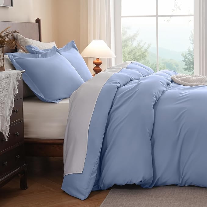 FreshCulture Duvet Cover Full Size - 3 Pieces Microfiber Duvet Cover Set with Zipper Closure - Lightweight & Easy Care - 1 Comforter Cover & 2 Pillow Shams - Comforter Not Included (Baby Blue)