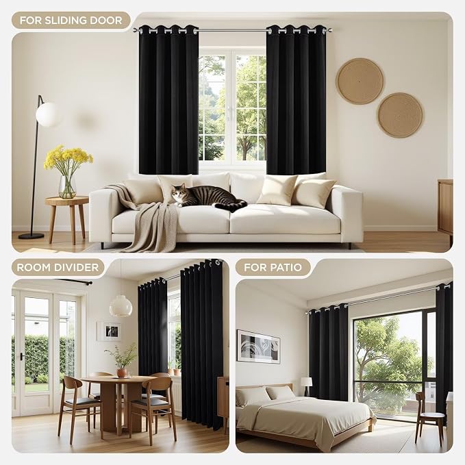 Joydeco Blackout Curtains 108 Inches Long 2 Panels Set, Thermal Insulated Long Curtains& Drapes 2 Burg, Room Darkening Drapes for Bedroom Living Room Window (Black, W37 x L108 Inch)