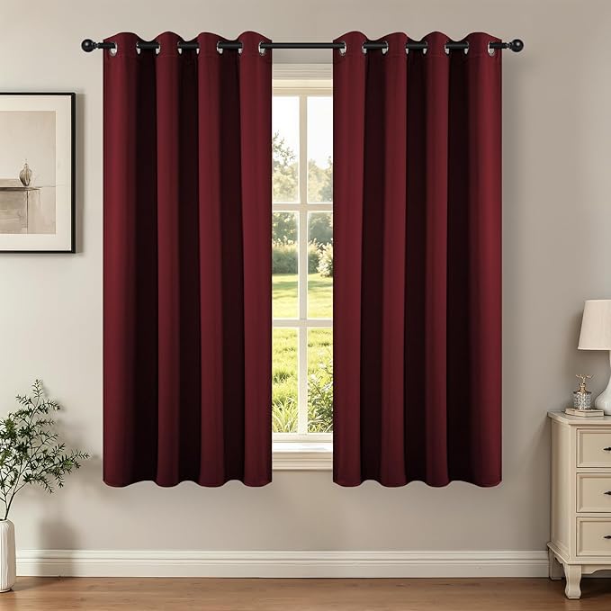 Joydeco Blackout Curtains for Bedroom 54 Inch Drapes 2 Panels Burgundy | Thermal Insulated, Living Room Darkening Grommet Drapes, Noise Reducing, Light Blocking Window Treatments,52W x 54L Inch