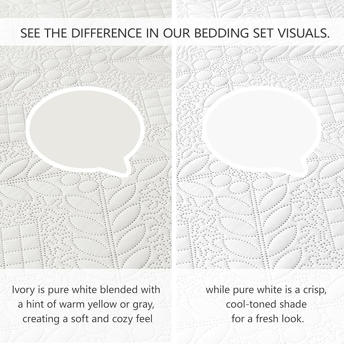 FLYMME Full Queen Quilt Bedding Set,Lightweight Beige White Bedspreads,Vintage Olive Leaf Design,Ultra Soft Microfiber Bed Coverlet 3 Pieces for All-Season (1 Quilt,2 Shams)