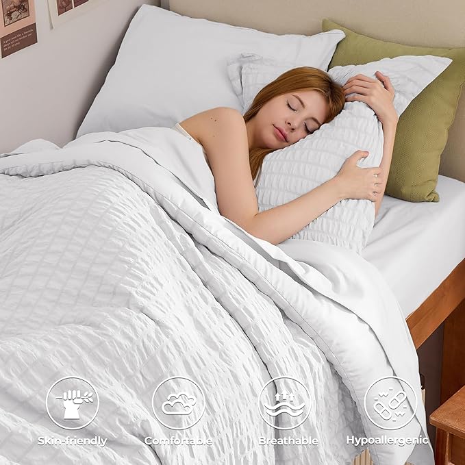 HYMOKEGE White Twin XL Comforter Set Seersucker 5 Pieces, All Season Luxury Bed in a Bag for Bedroom, Bedding Set with Comforter, Sheets, Pillowcase & Sham
