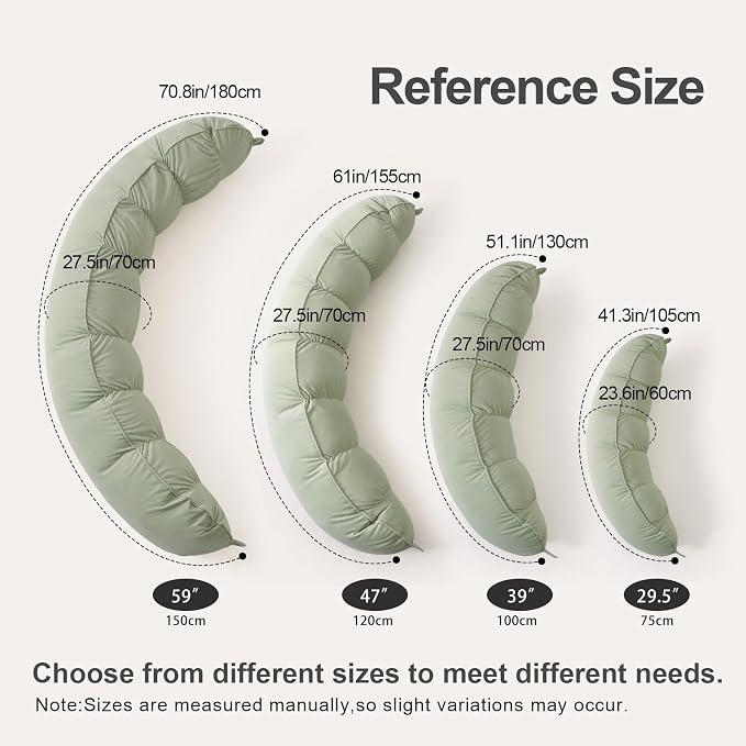 Peallow(Pat. Pend) – Long Round Body Pillow for Adults, Bolster Pillow for Sleeping, Soft and Supportive Pillow for Sleeping & Lumbar Support (Celadon Green,59")