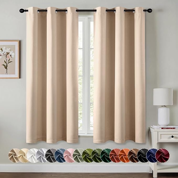 MIULEE Blackout Curtains for Bedroom 2 Panels 34 x 54 Inch Long Beige | Thermal Insulated, Living Room Darkening Grommet Drapes, Noise Reducing, Light Blocking Window Treatments