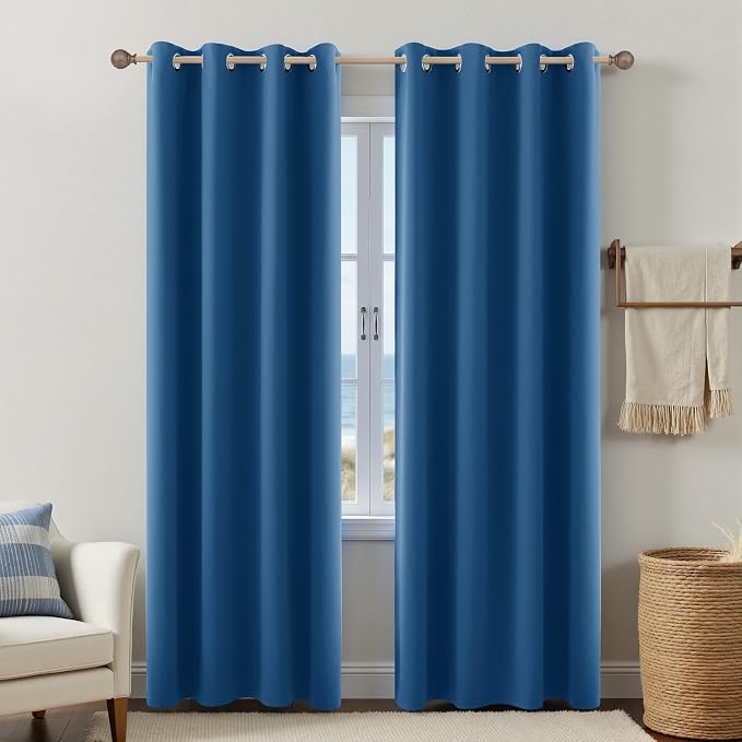 KOUFALL Denim Blue Blackout Curtains 84 Inches Long, Boho Farmhouse Country Room Darkening Thermal Insulated Curtains for Summer Heat Bedroom Living Room, 2 Panels Set, Dark Blue