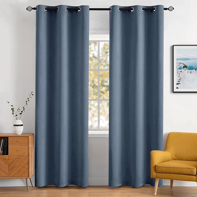 MIULEE Stone Blue Blackout Bedroom Curtains 84 Inch Long Light Blocking | Grommet Top, Room Darkening Window Drapes, Privacy Protection, Thermal Insulated, Heat Blocking