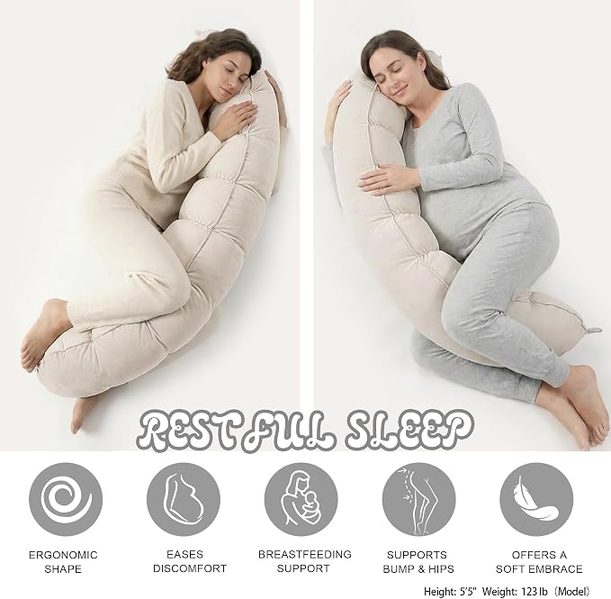 Peallow(Pat. Pend) – Long Round Body Pillow for Adults, Bolster Pillow for Sleeping, Soft and Supportive Pillow for Sleeping & Lumbar Support (Misty White,59")