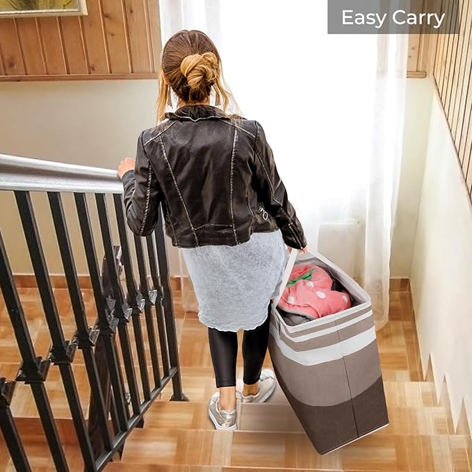 HomeHacks 2 Pack Large Laundry Baskets, Laundry Hampers Bags (Khaki 100Lx2) | Waterproof, Freestanding, Collapsible Clothes Hamper with Reinforced Handles in Laundry Room, Dorm, Bathroom, Bedroom