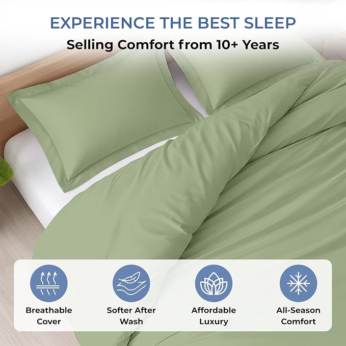 Kotton Culture 3 Pc Duvet Cover King Size Set-100% Egyptian Cotton 600 Thread Count Ultra Soft Premium Durable Comforter Cover Zipper Closure & Corner Ties - (Moss Green, 104" X 94")