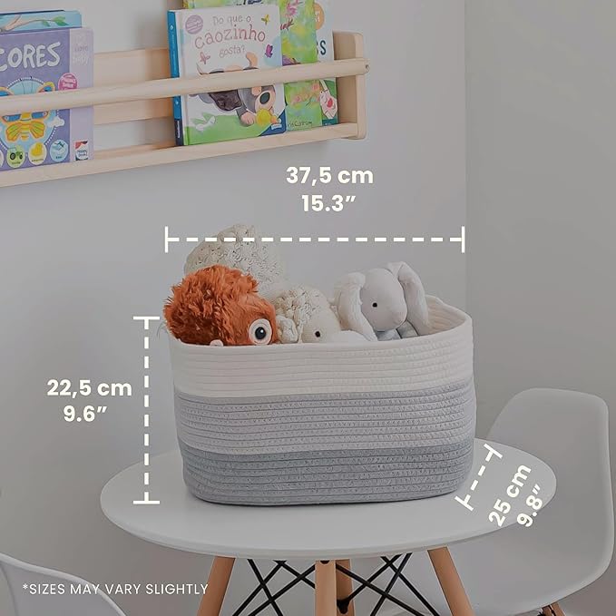 OrganiHaus Cotton Rope Baskets for Shelves, Set of 3, 15x9x10 | Handwoven; a toy bin and organizer for towels, books, or blankets; fits nursery, playroom, or bedroom decor