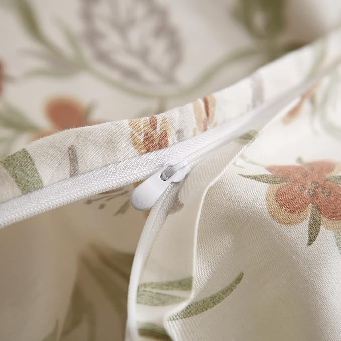 mixinni Floral Duvet Covers King Size Botanical Flower Leaf Printed on White Bedding Duvet Cover Set with Zipper Closure Ties for Him and Her 1 Duvet Cover with 2 Pillowcases-(3pcs, King Size)