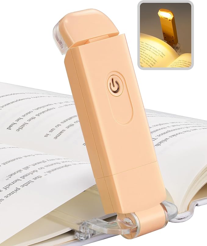 DEWENWILS USB Rechargeable Book Reading Light, Clip on Booklight Peach Fuzz | Flexible Lighting Angle, 2-Level Brightness, Warm White, Booklight for Kids, Book Lovers, Adults