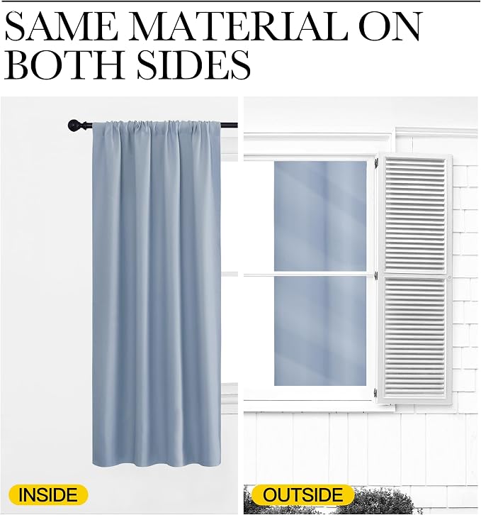 NICETOWN Blackout Curtains for Living Curtains, Vintage Blue, 2 Panels, 52 by 95, Room Darkening Window Curtain Panels, Easy-Care Solid Thermal Insulated Draperies/Drapes for Daughter Room
