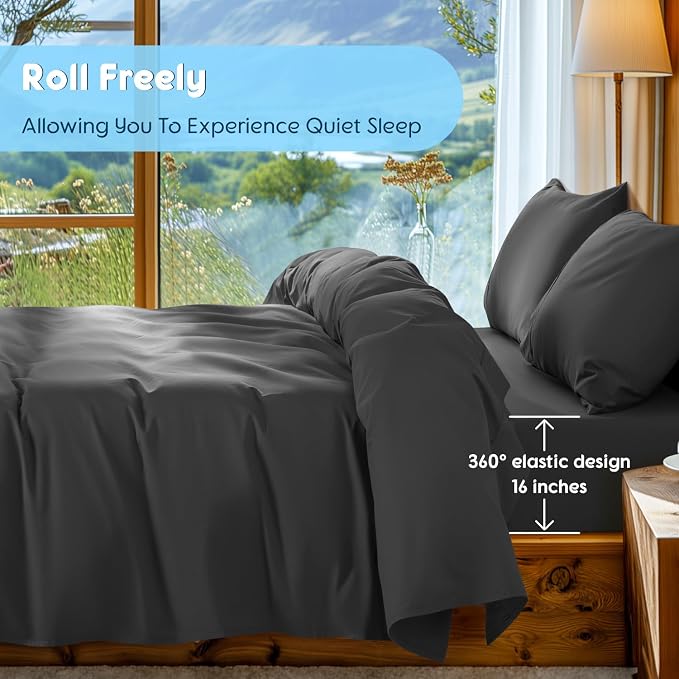 SONORO KATE 1000 Series 100% Egyptian Cotton Cal King Sheet Set,4 Pieces | Soft,Breathable Long Staple,Sateen Weave,Luxury 5-Star Hotel Bed Sheets,16" Deep Pocket,Black