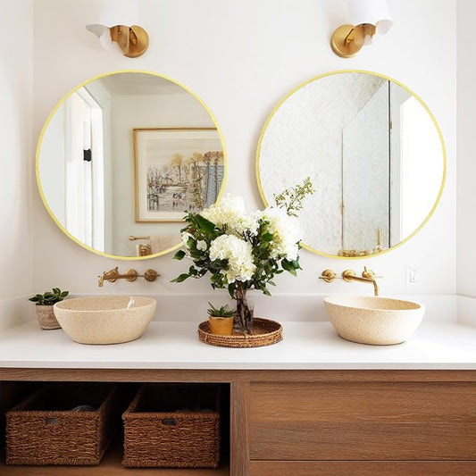 Gold Bathroom Mirror 30 inch,2 Pack Wall Mirror,Brushed Metal Frame | High Definition Mirror, Easy Installation, Circular Mirrors for Living room Cloakroom, Hallway, Bathroom